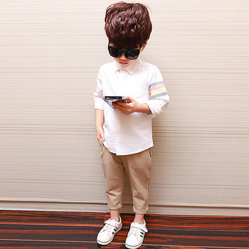 Παιδικό μοντέρνο πουκάμισο για αγόρια σε λευκό και μπλε χρώμα