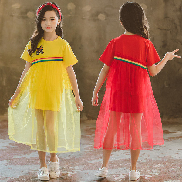 Aktuális gyerekruha lányoknak, sárga és piros tüllel