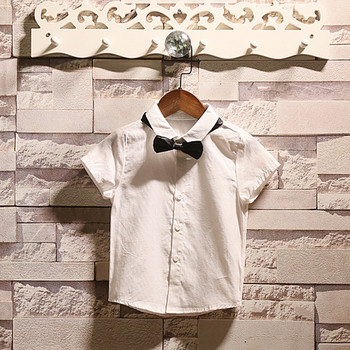 Παιδικό πουκάμισο για αγόρια σε λευκό με κοντά μανίκια