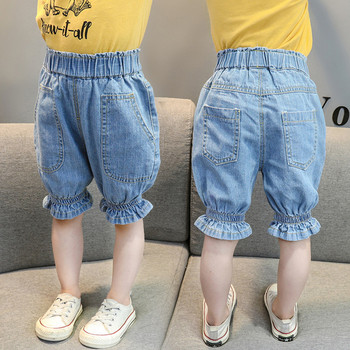 Σύντομο παντελόνι τζιν για κορίτσια με ελαστική μέση σε μπλε χρώμα
