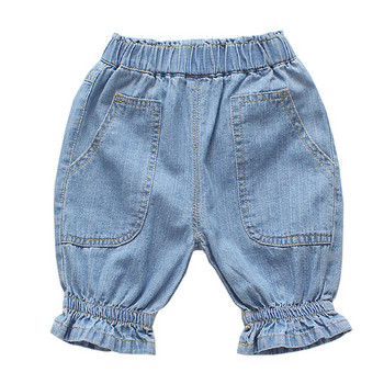 Σύντομο παντελόνι τζιν για κορίτσια με ελαστική μέση σε μπλε χρώμα