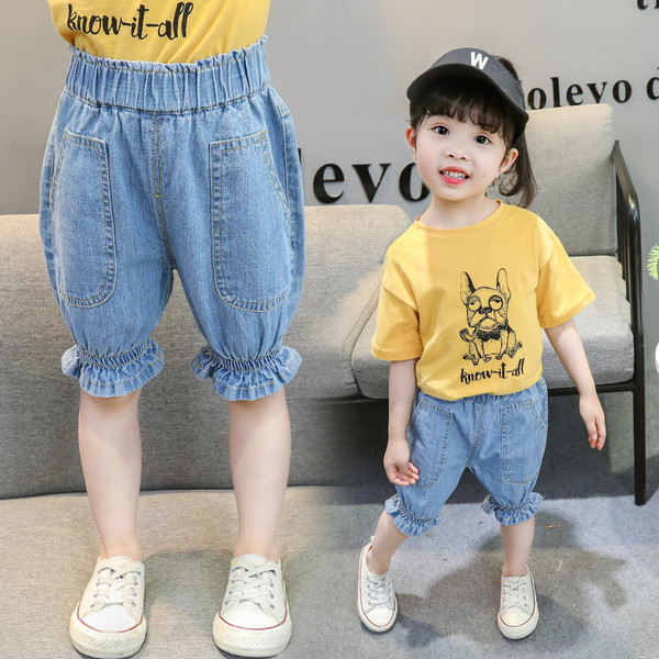 Farmer rövidnadrág lányoknak, gumírozott derékkal, kék színben