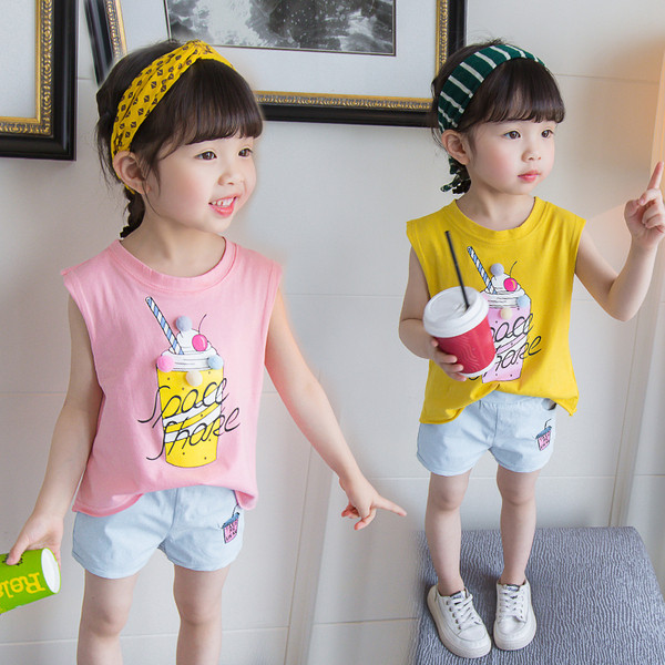 Nyári gyerek szett lányoknak rövidnadrággal és felsővel, két színben