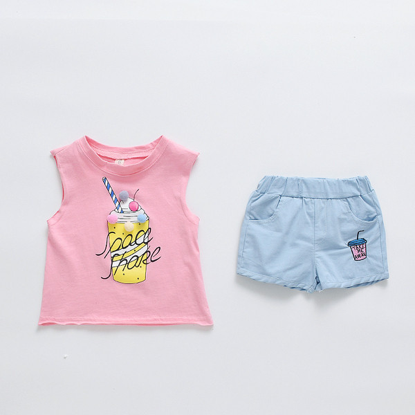 Nyári gyerek szett lányoknak rövidnadrággal és felsővel, két színben