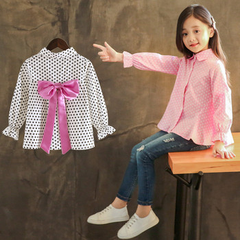 Модерна детска риза с панделка в два цвята 