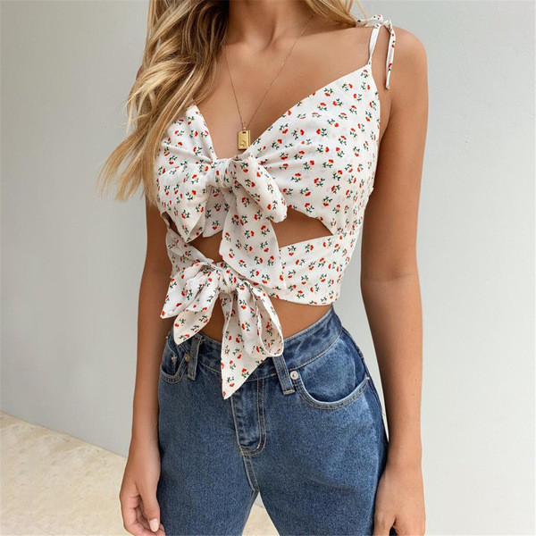 Top de damă modern cu model și panglici în alb