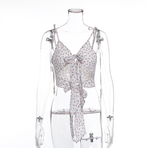 Top de damă modern cu model și panglici în alb