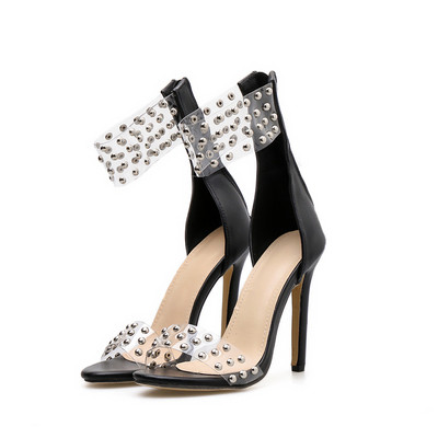 Sandale de dama actuale cu toc inalt in doua culori si curea transparenta