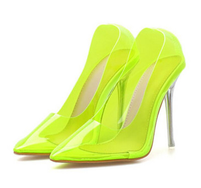 Pantofi de dama eleganti cu toc inalt transparent in doua culori