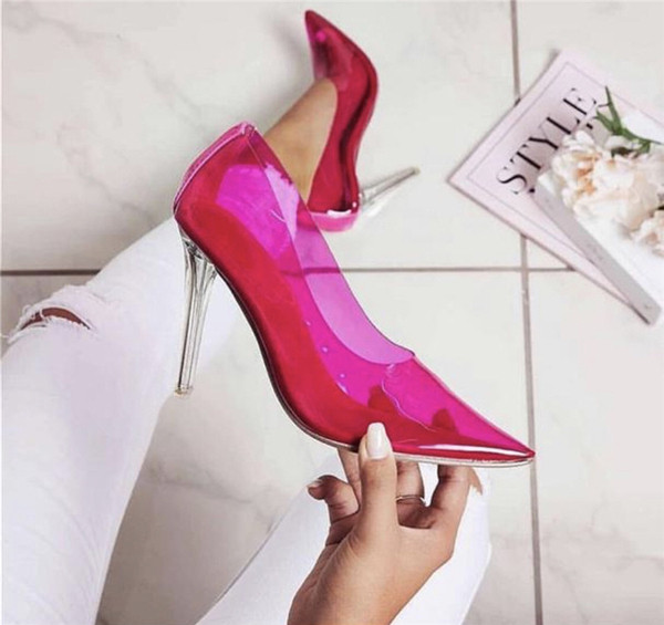 Pantofi de dama eleganti cu toc inalt transparent in doua culori