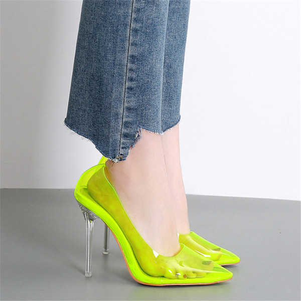 Pantofi de dama eleganti cu toc inalt transparent in doua culori