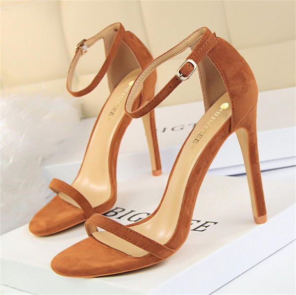 Sandale moderne de dama cu toc in mai multe culori de piele intoarsa ecologica