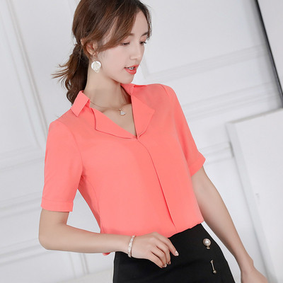 Cămașă elegantă de damă fără nasturi cu mâneci scurte în roșu, albastru, alb și roz