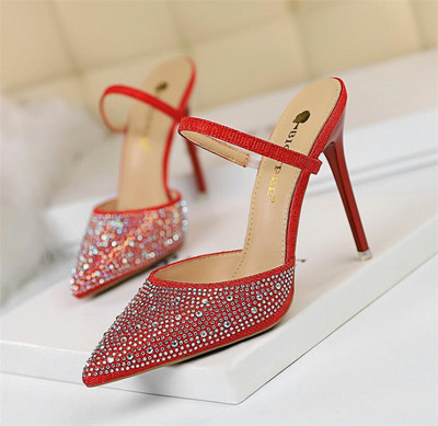 Papuci de dama moderni cu toc in mai multe culori cu pietre