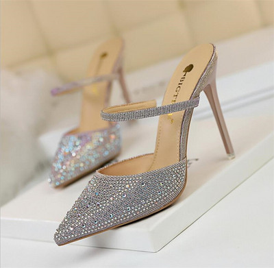 Papuci de dama moderni cu toc in mai multe culori cu pietre