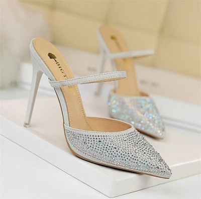 Papuci de dama moderni cu toc in mai multe culori cu pietre