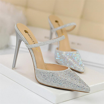 Papuci de dama moderni cu toc in mai multe culori cu pietre