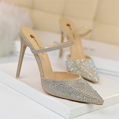 Papuci de dama moderni cu toc in mai multe culori cu pietre