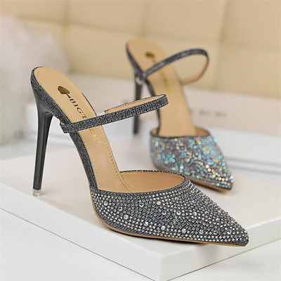 Papuci de dama moderni cu toc in mai multe culori cu pietre