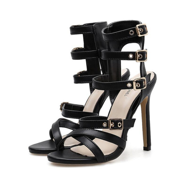 Sandale elegante de damă cu toc înalt din piele artificială neagră