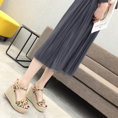 Sandale de dama elegante cu platforma si pietre in doua culori