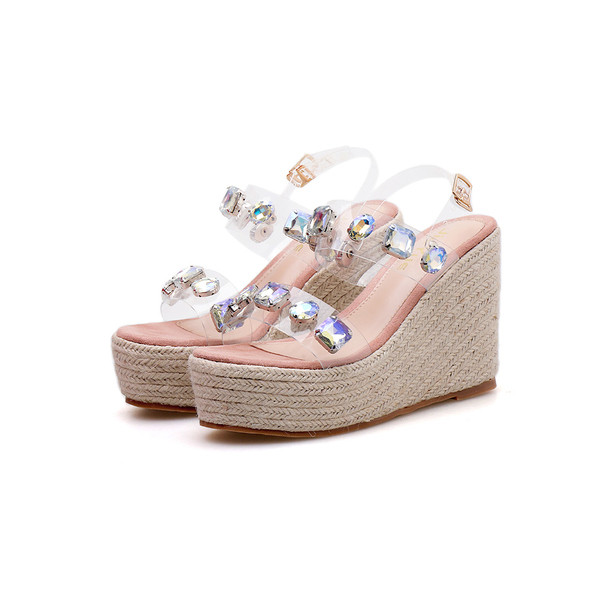 Sandale de dama elegante cu platforma si bretele transparente cu pietre