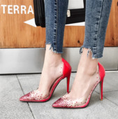 Κομψά γυναικεία παπούτσια με υψηλό τακούνι σε διάφορα χρώματα με πέτρες