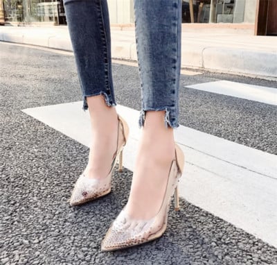 Κομψά γυναικεία παπούτσια με υψηλό τακούνι σε διάφορα χρώματα με πέτρες