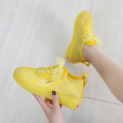 Νέα μοντέλα γυναικεία αθλητικά παπούτσια με δαντέλα σε κίτρινο, λευκό και κόκκινο χρώμα