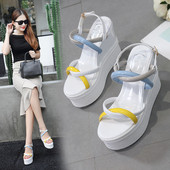 Μοντέρνα γυναικεία σανδάλια με πλατφόρμα και χρωματιστά δερμάτινα λουριά