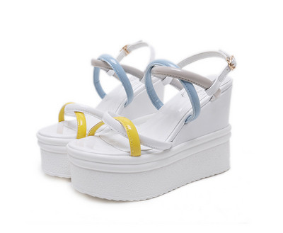 Μοντέρνα γυναικεία σανδάλια με πλατφόρμα και χρωματιστά δερμάτινα λουριά