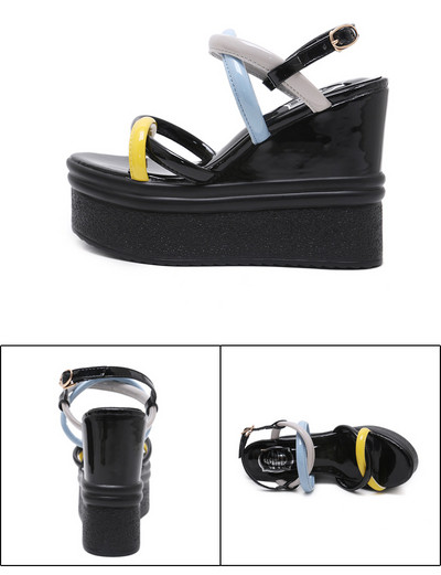 Μοντέρνα γυναικεία σανδάλια με πλατφόρμα και χρωματιστά δερμάτινα λουριά