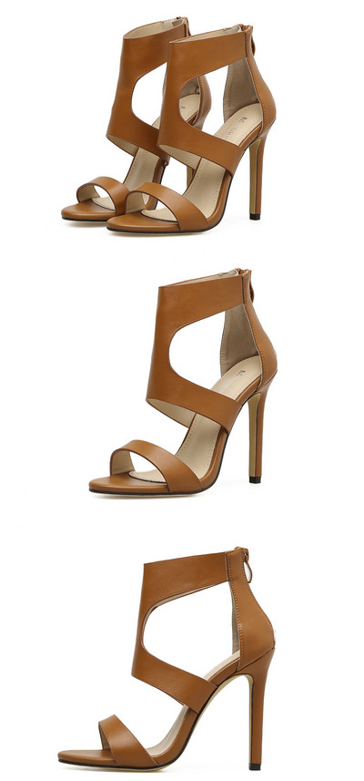 Κομψά γυναικεία σανδάλια με ψηλό τακούνι από οικολογικό δέρμα σε δύο χρώματα