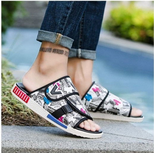 Modern férfi papucs két színben, lapos talppal