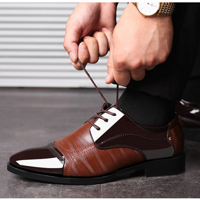 Стилни обувки за мъже в черен и кафяв цвят с връзки