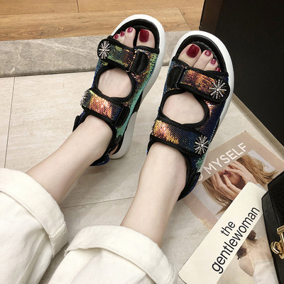 Sandale casual de dama moderne cu efect stralucitor in doua culori