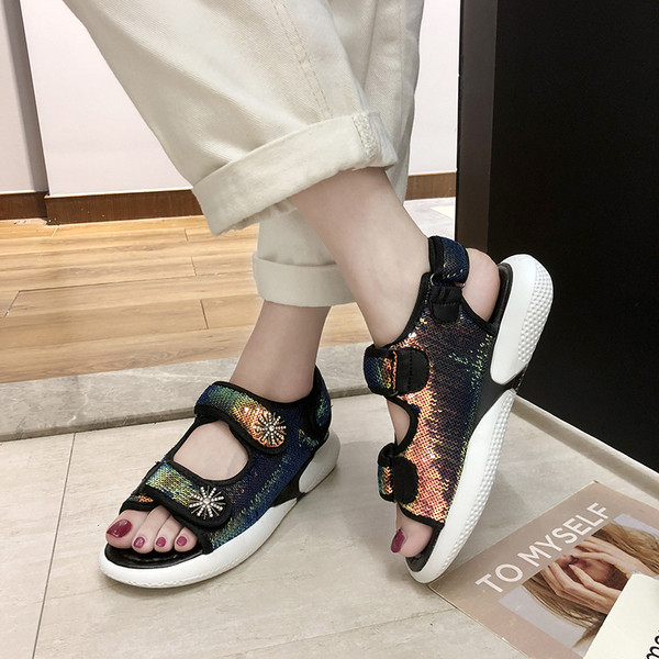 Sandale casual de dama moderne cu efect stralucitor in doua culori