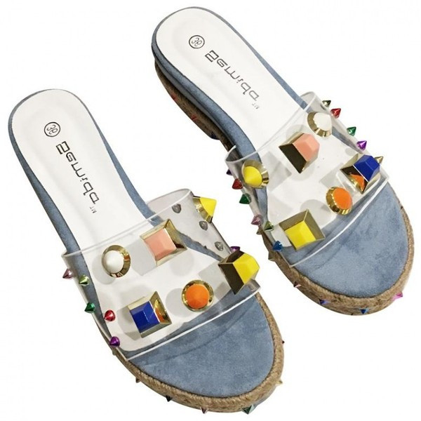 Stílusos női papucs átlátszó pánttal és kövekkel