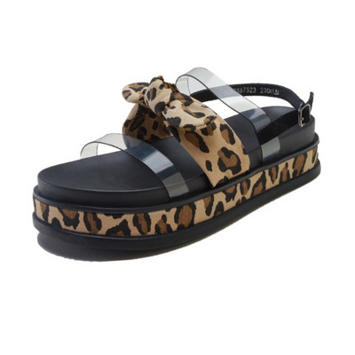 Sandale de dama cu talpa inalta si element panglica in doua culori