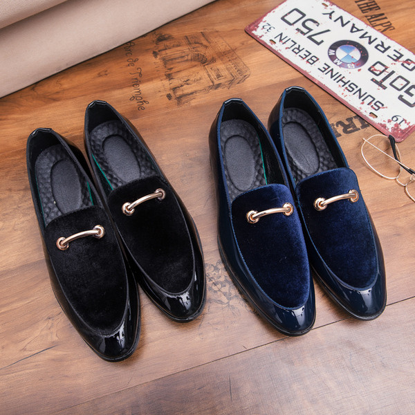 Mocasini eleganti pentru barbati din piele ecologica si piele intoarsa in negru si albastru