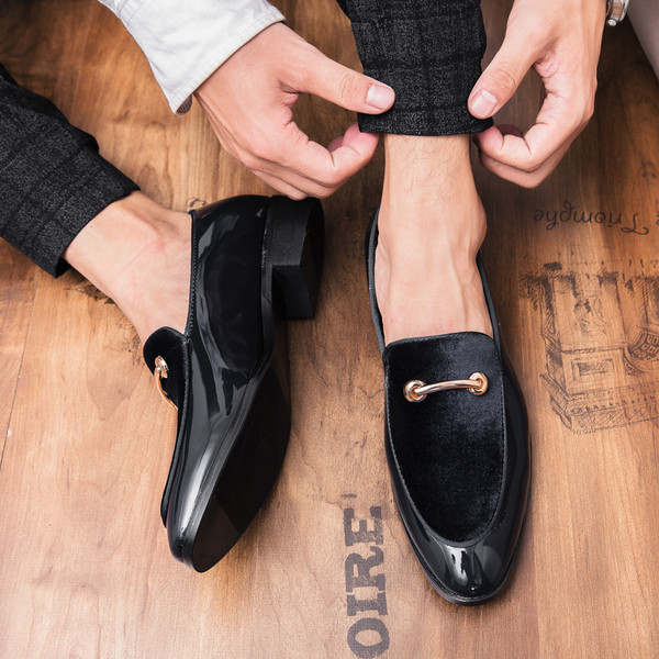 Mocasini eleganti pentru barbati din piele ecologica si piele intoarsa in negru si albastru