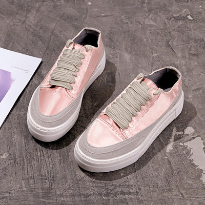 Κομψά γυναικεία πάνινα παπούτσια με πράσινο, λευκό και ροζ χρώμα με δεσμούς