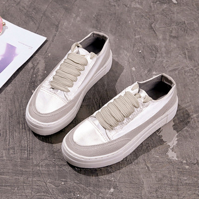 Κομψά γυναικεία πάνινα παπούτσια με πράσινο, λευκό και ροζ χρώμα με δεσμούς