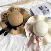 Μοντέρνο καλοκαιρινό καπέλο με επιγραφή και σατέν κορδέλα σε διάφορα χρώματα