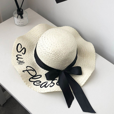 Μοντέρνο καλοκαιρινό καπέλο με επιγραφή και σατέν κορδέλα σε διάφορα χρώματα