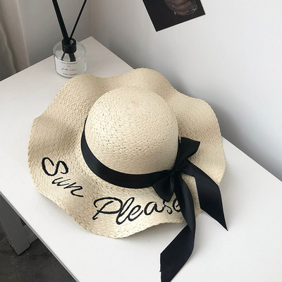 Μοντέρνο καλοκαιρινό καπέλο με επιγραφή και σατέν κορδέλα σε διάφορα χρώματα