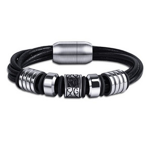 Bratara barbateasca moderna din piele ecologica cu elemente metalice
