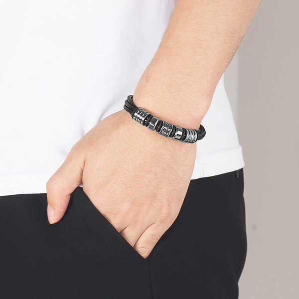 Bratara barbateasca moderna din piele ecologica cu elemente metalice