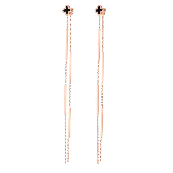 Stílusos hosszú női fülbevaló fekete kövekkel