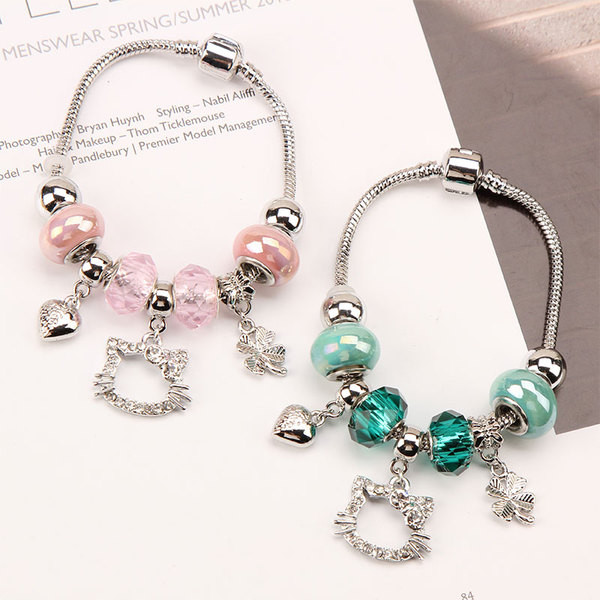Γυναικείο βραχιόλι με χάντρες σε ροζ και πράσινο χρώμα